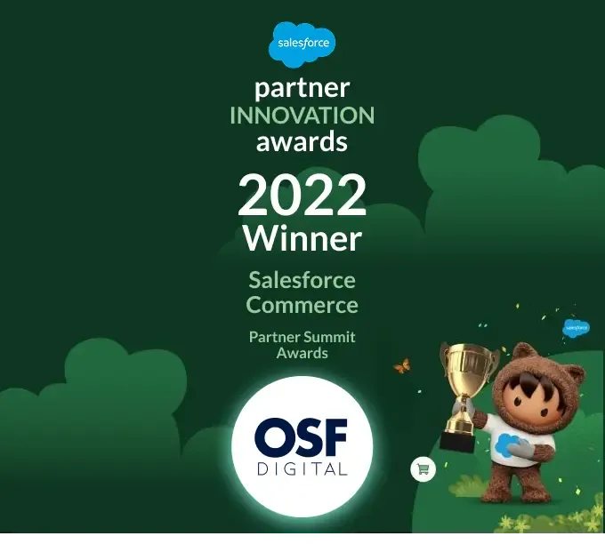 Salesforce Partner Innovation Awards 2022 Winner for Commerce with Astro holding a trophy.