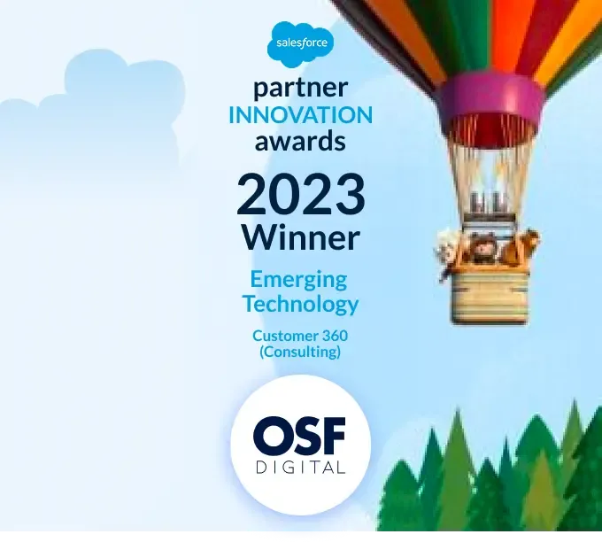 Salesforce Partner Innovation Awards 2023 Winner Emerging Technology with hot air balloon.