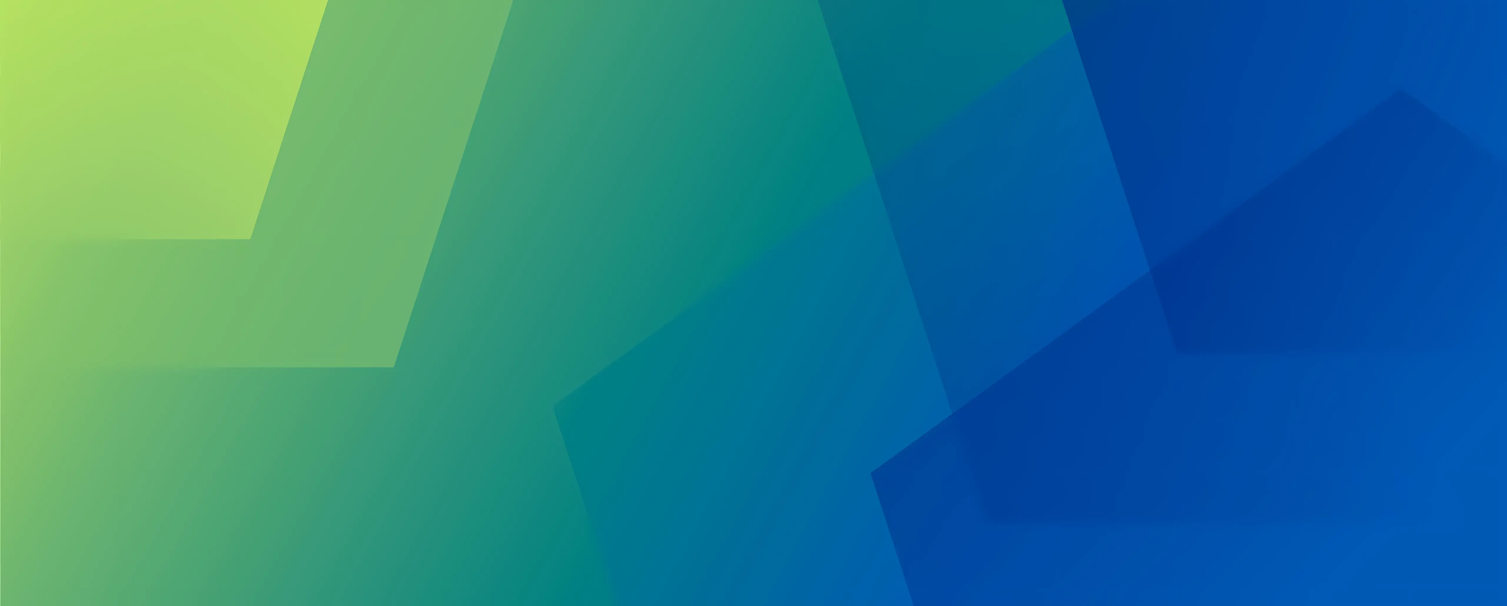 Abstract gradient background transitioning from lime green to deep blue with geometric shapes.