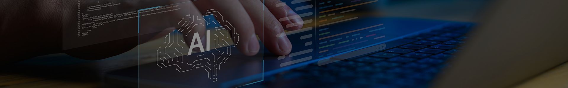 Hands typing on a keyboard with the letters AI visible on the screen.