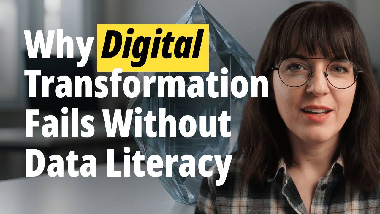 Man and woman discussing 'Why Digital Transformation Fails Without Data Literacy'.