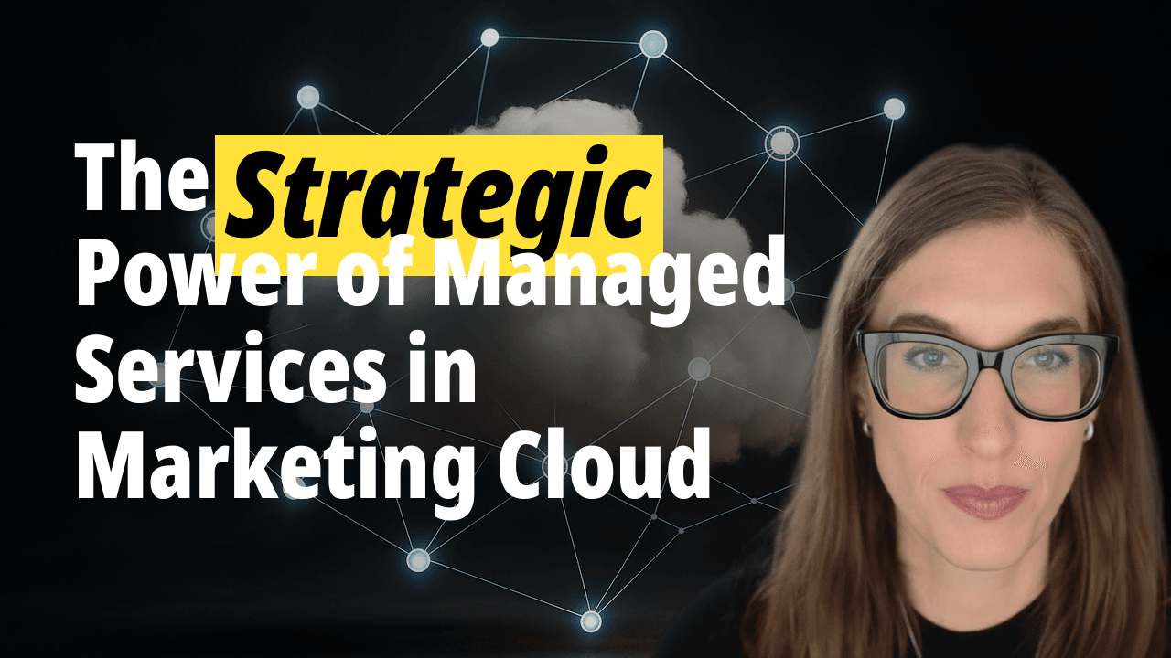 Man and woman discuss 'The Strategic Power of Managed Services' on a dark background.