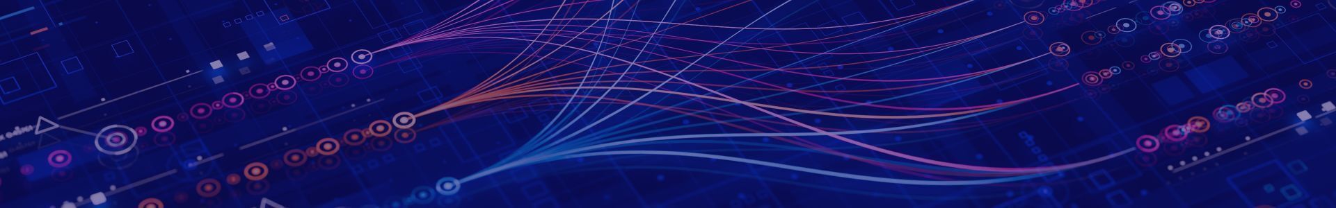 Abstract dark blue background with glowing light streaks and connected dots, suggesting a digital network.