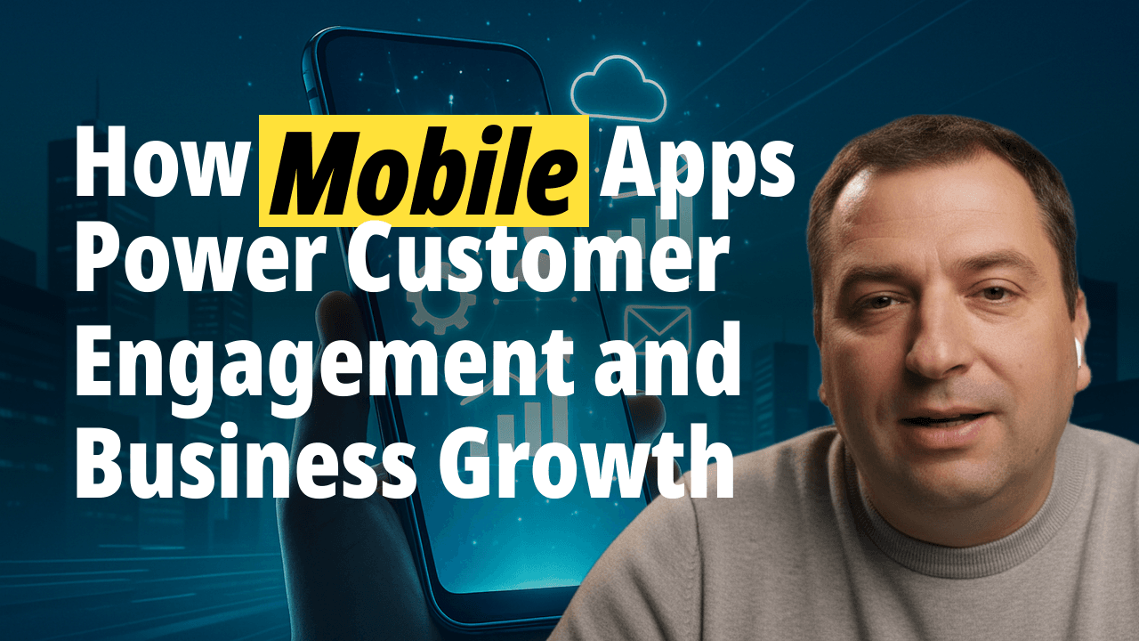 Two men discussing how mobile apps power customer engagement and business growth.