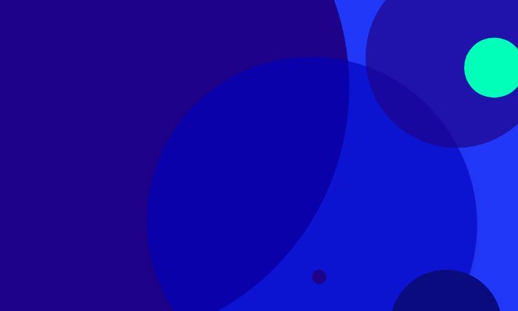 Abstract composition of overlapping blue, purple, and green circles creating a layered effect.