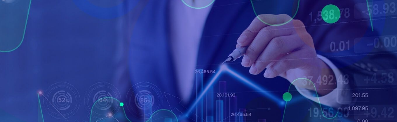 Hand drawing an upward trend on a holographic financial graph with data visualizations.