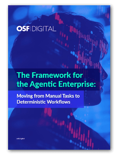 Book cover for 'The Framework for the Agentic Enterprise', detailing deterministic workflows.