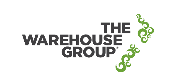The Warehouse Group logo featuring dark grey text and a green stylized map of New Zealand.