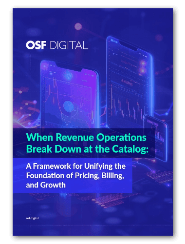 Document cover titled 'When Revenue Operations Break Down at the Catalog' with digital financial graphs.