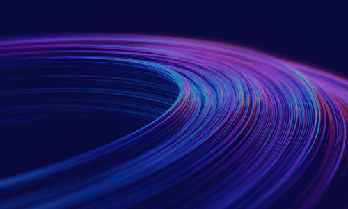 Abstract background with swirling blue, purple, and pink light trails suggesting dynamic movement and technology.